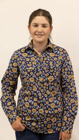 Jane - 1/2 Button Front Long Sleeve Cotton Collared Shirt