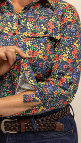 Judith - 1/2 Button Front Long Sleeve Cotton Collared Shirt