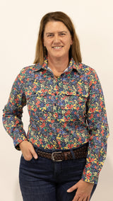 Judith - 1/2 Button Front Long Sleeve Cotton Collared Shirt