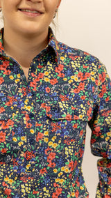 Judith - 1/2 Button Front Long Sleeve Cotton Collared Shirt