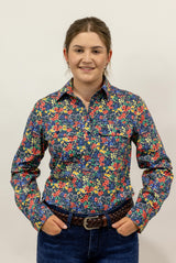 Judith - 1/2 Button Front Long Sleeve Cotton Collared Shirt