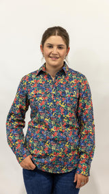 Judith - 1/2 Button Front Long Sleeve Cotton Collared Shirt