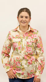 Peta - 1/2 Button Front Long Sleeve Cotton Collared Shirt