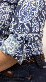 Annette - 1/2 Button Front Long Sleeve Cotton Collared Shirt