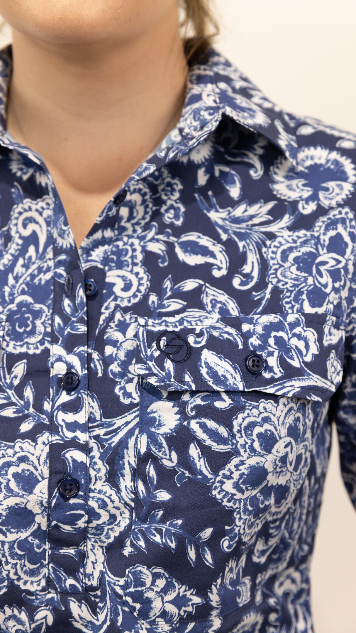 Annette - 1/2 Button Front Long Sleeve Cotton Collared Shirt