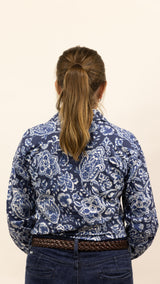 Annette - 1/2 Button Front Long Sleeve Cotton Collared Shirt