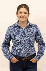 Annette - 1/2 Button Front Long Sleeve Cotton Collared Shirt