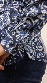 Annette - 1/2 Button Front Long Sleeve Cotton Collared Shirt