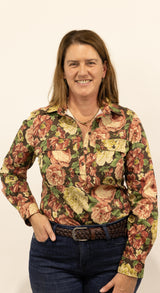 Sylvia - 1/2 Button Front Long Sleeve Cotton Collared Shirt