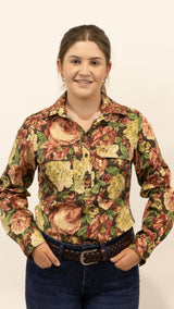 Sylvia - 1/2 Button Front Long Sleeve Cotton Collared Shirt