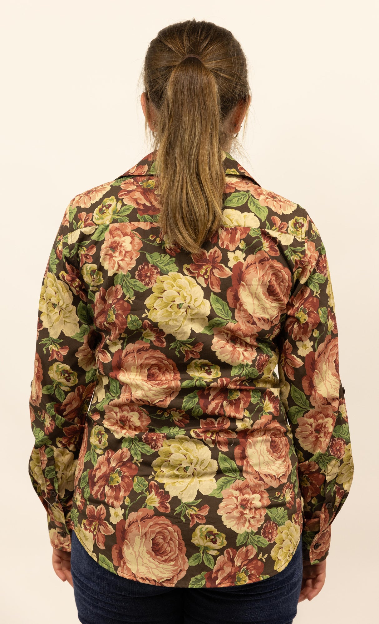 Sylvia - 1/2 Button Front Long Sleeve Cotton Collared Shirt