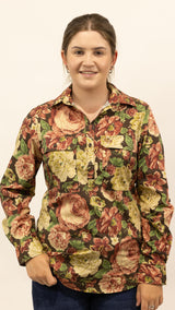 Sylvia - 1/2 Button Front Long Sleeve Cotton Collared Shirt