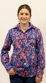 Montana - 1/2 Button Front Long Sleeve Cotton Collared Shirt