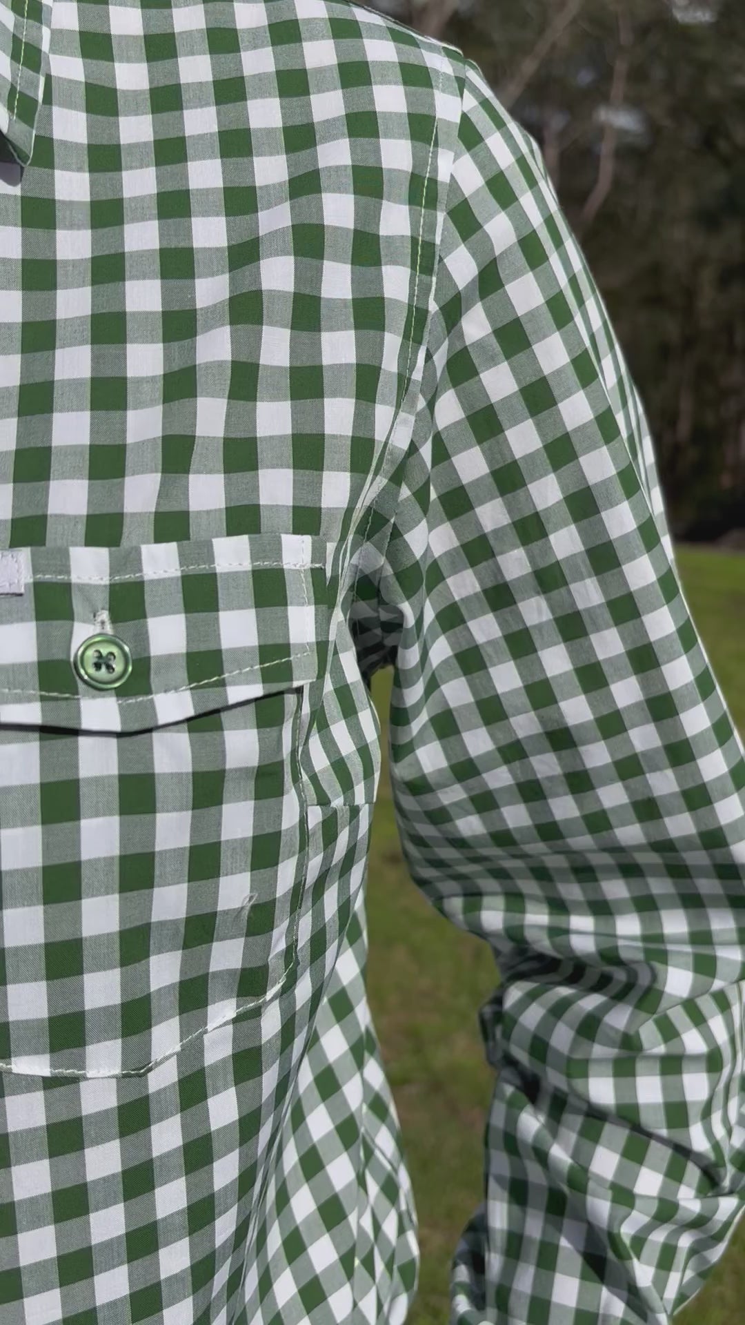 Meg - Green Gingham Long Sleeve Cotton Collared Shirt