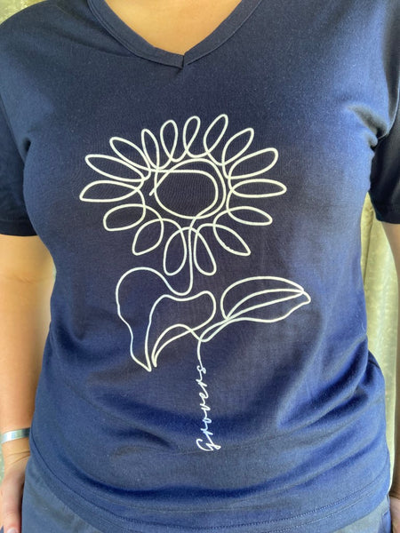 Navy T-Shirt with Flower