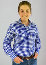 Emma - Blue Gingham Long Sleeve Cotton Collared Shirt