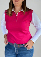 Pink/White Long Sleeve Polo Shirt