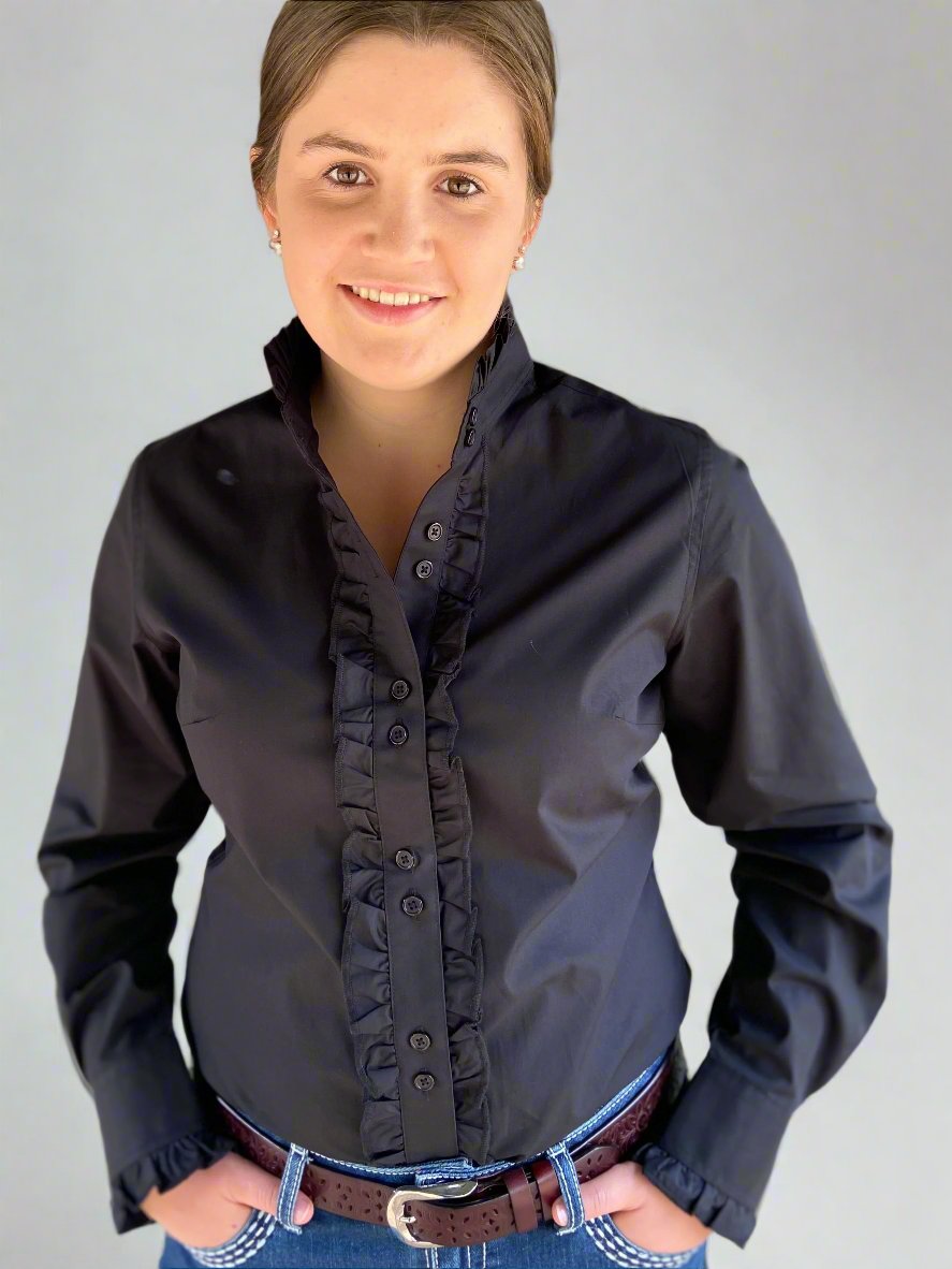 Black - Long Sleeve Collared Shirt WITH Ruffles