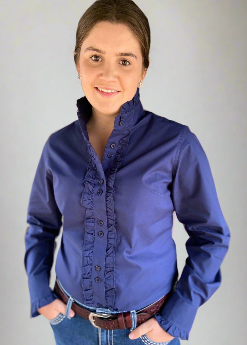 Navy - Long Sleeve Collared Shirt WITH Ruffles